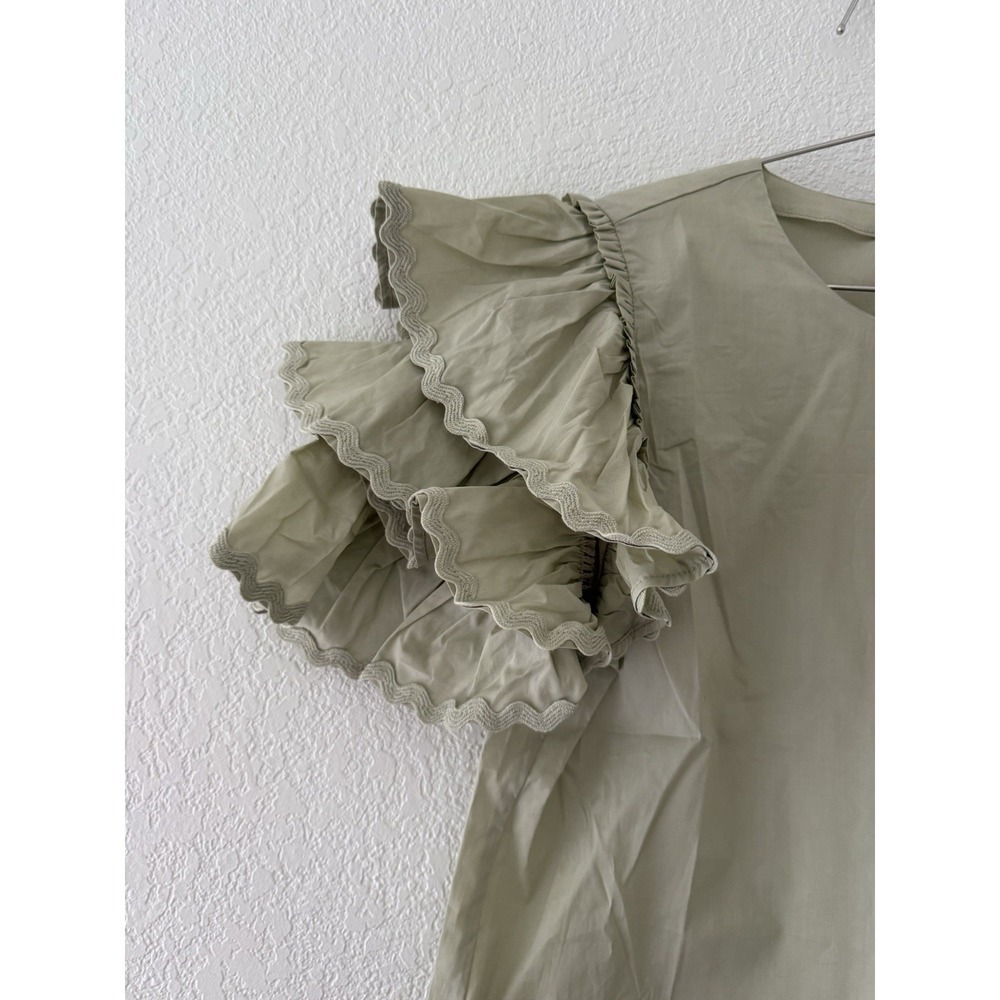 Harshman Mint Juliette Ruffled Cotton Blouse Crewneck Short Sleeve Size XS - Picture 7 of 14